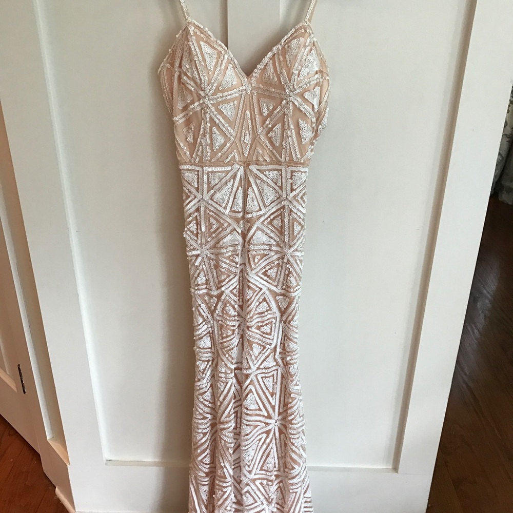 White Beaded Sequined Mesh Maxi Dress